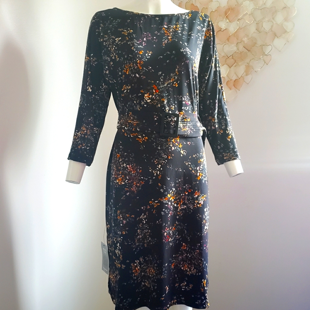 Le Chateau Belted Print Shift Dress